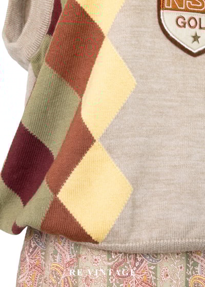 暖色系四色菱格紋針織背心7