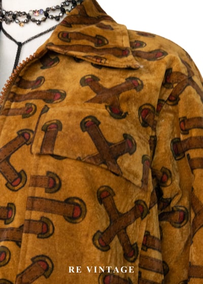 焦糖色穿繩記號麂皮長毛內裏外套6