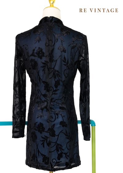 藍色黑花夢語旗袍領迷你洋裝10