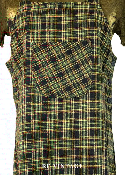 檸檬橄欖綠格紋銀骨頭吊帶長洋裝8