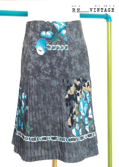 灰綠色幾何豹紋百摺短裙1