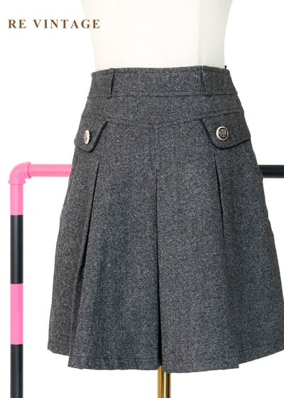 質感單品 - 灰毛呢復古金釦短裙（26"）1