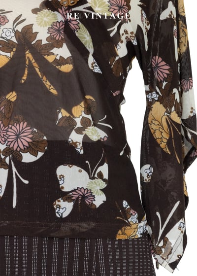 昭和風蝴蝶盤釦花卉微透紡衫4