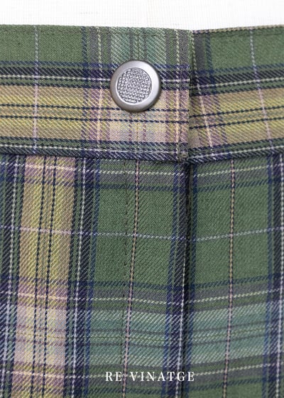 韓國製 - （大尺碼）森林綠高腰格紋西裝褲4