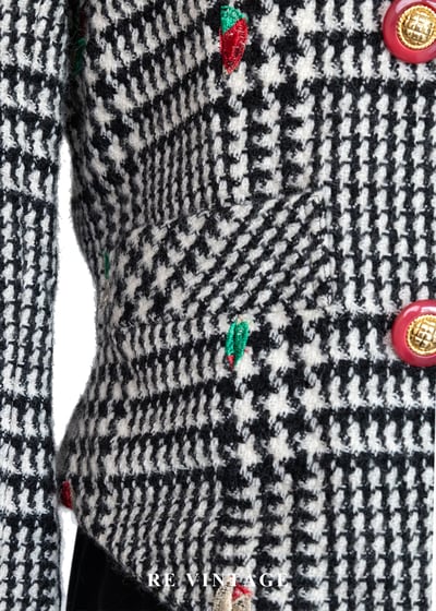 紅釦千鳥格刺繡西裝外套5