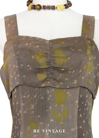 茶墨落葉不規則暈染長洋裝5