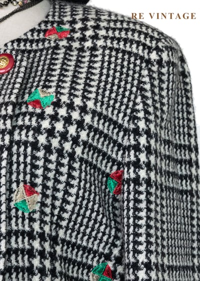 紅釦千鳥格刺繡西裝外套4