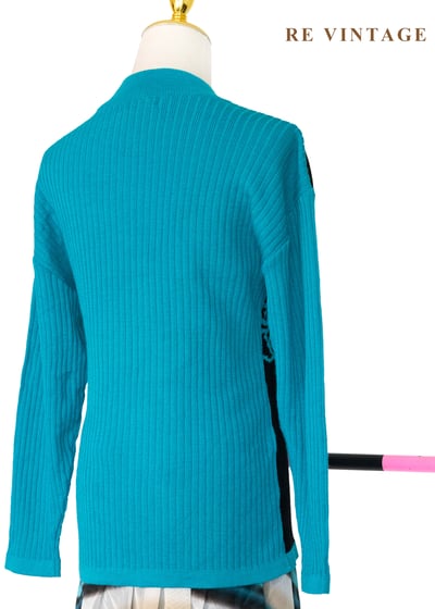 藍綠色正負圖騰反轉針織毛衣8