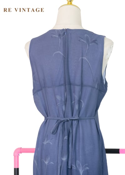 霧中灰藍湖面的花朵們長洋裝13