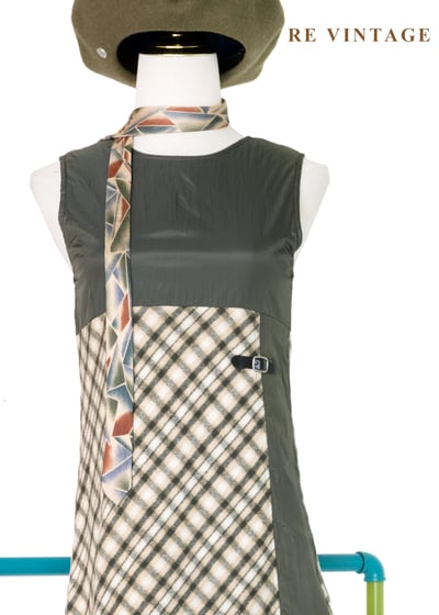 Moss Echo 格紋與尼龍拼接迷人洋裝3