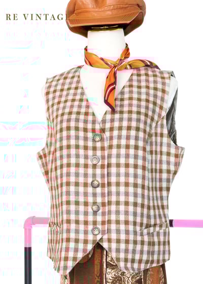 栗子棕橘色格紋西裝背心1