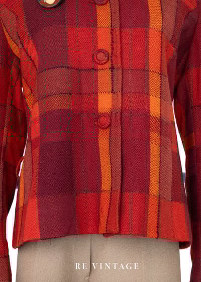 『歐洲寶物』法國製 - 氣質出眾的橘紅色不規則格紋西裝外套12