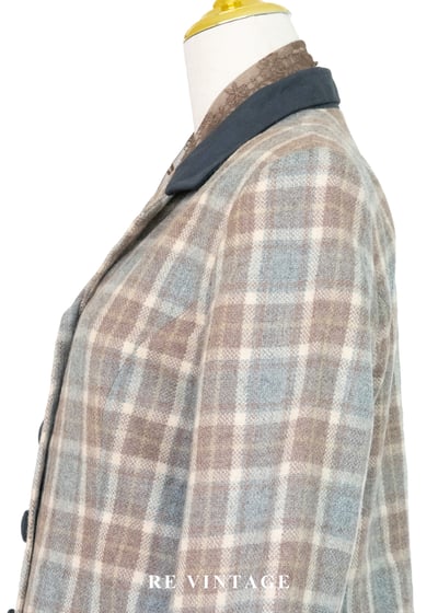 霧灰奶茶色格紋毛呢西裝外套8