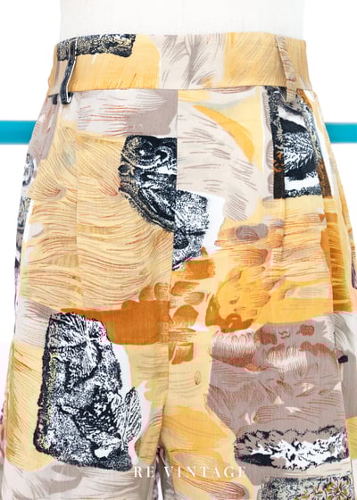 鵝黃色の方塊圖騰短褲（27"）3