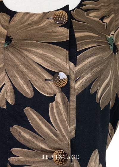 褐色大花黑底復古洋裝9