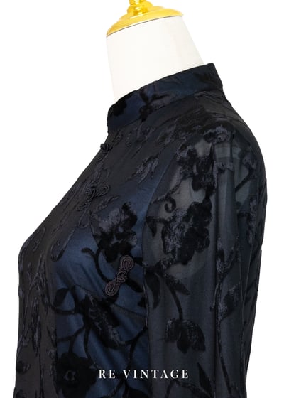 藍色黑花夢語旗袍領迷你洋裝8