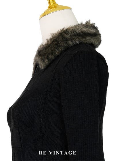 棋盤格紋毛領針織外套8