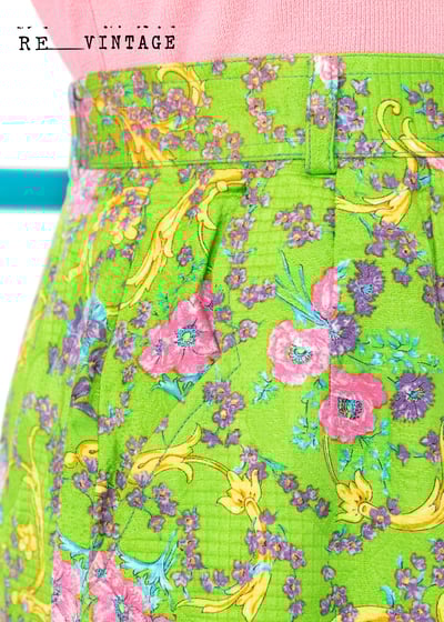 義大利製 - 螢光綠粉紅小花古典美裙（24.5"）10