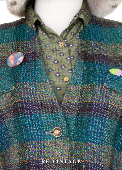 孔雀綠粗花毛呢格紋西裝外套3