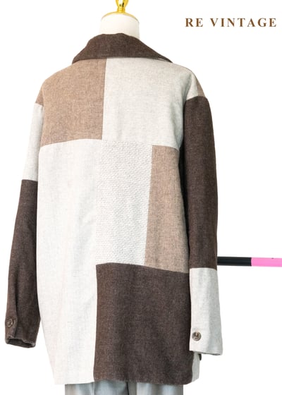 大地色拼接方格毛呢長版外套12