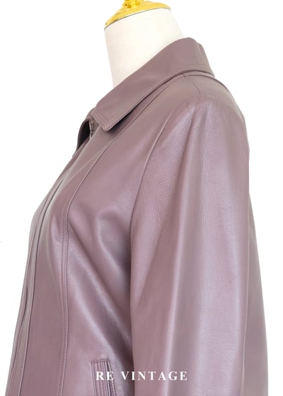 藕紫色極簡反領皮衣外套7