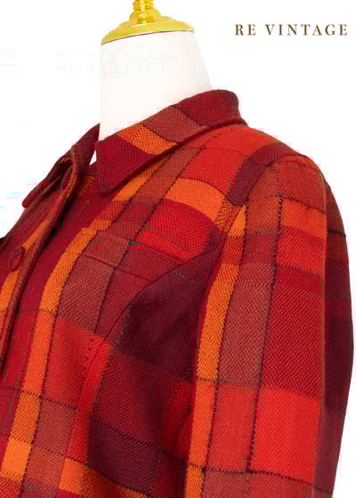 『歐洲寶物』法國製 - 氣質出眾的橘紅色不規則格紋西裝外套5