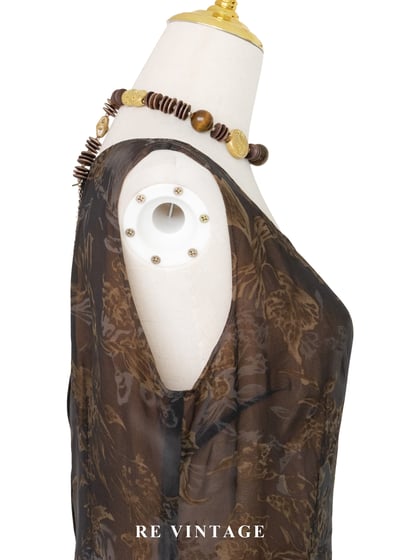 深灰紗中透著橘光抽象花朵長洋裝8