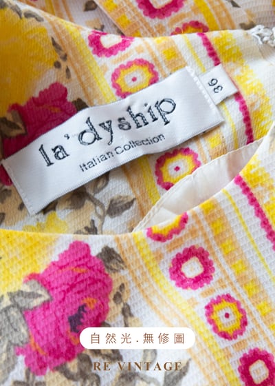 奶油檸檬黃線條粉紅玫瑰迷你洋裝15