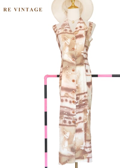 奶油咖啡暈染繞頸長洋裝1