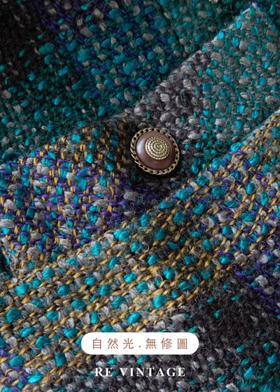 孔雀綠粗花毛呢格紋西裝外套15