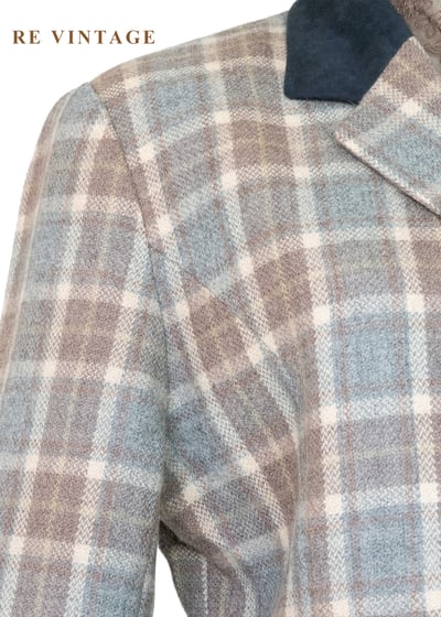 霧灰奶茶色格紋毛呢西裝外套6