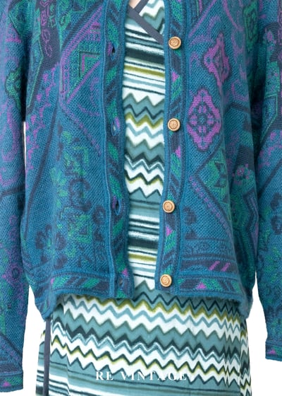 日本製 - 藍綠色秘密圖紋迷宮針織外套2
