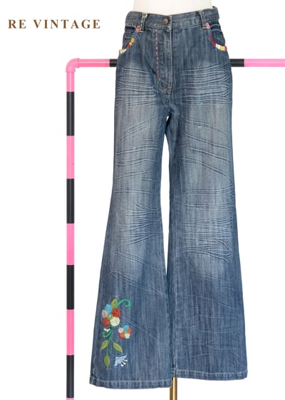 刷洗刺繡花卉牛仔褲（28"）1
