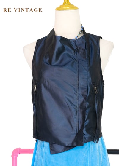 電光藍斜開拉鍊個性背心9