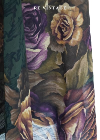 古典大花卉深苔綠千鳥格中長裙（~26"）6