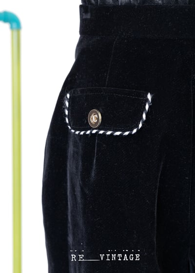 高腰黑白交錯絨布硬挺長褲5