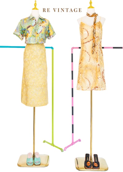 鵝黃色隱約の花朵中長裙（25-26")2