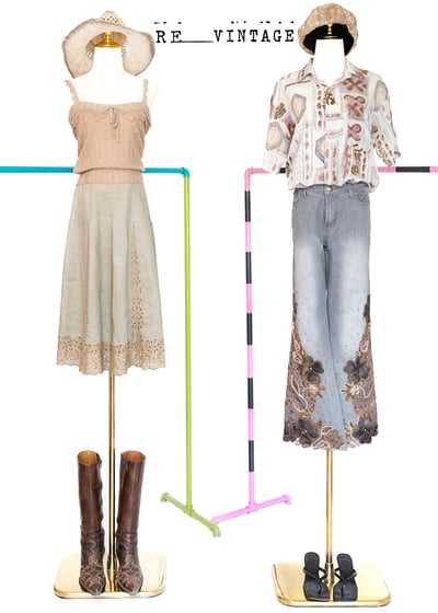 卡其色花花拼接蕾絲中長裙2