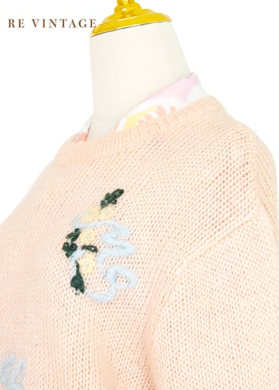 甜美の桃子色毛線花刺繡針織毛衣9