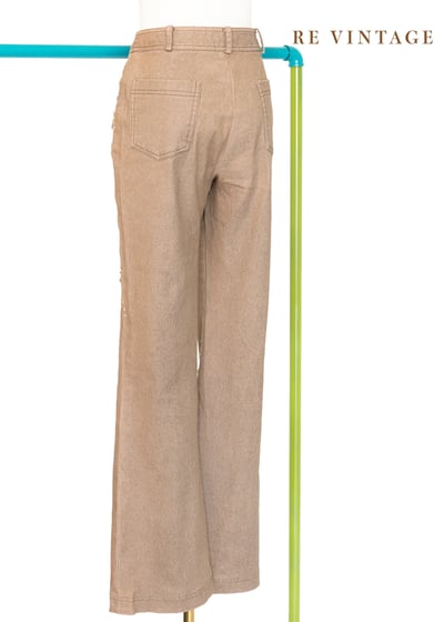 卡其棕拼接手縫小花中高腰褲褲（26"）7