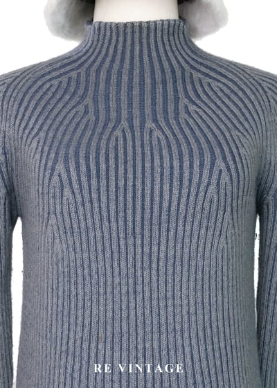 洗舊藍放射立體線條織紋套頭毛衣3