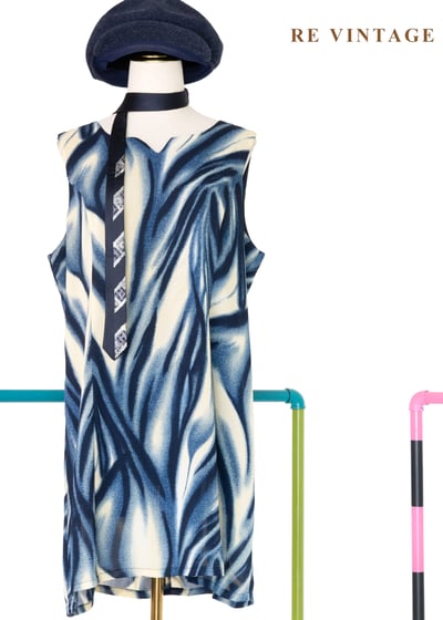 藍流波紋優雅流向洋裝1