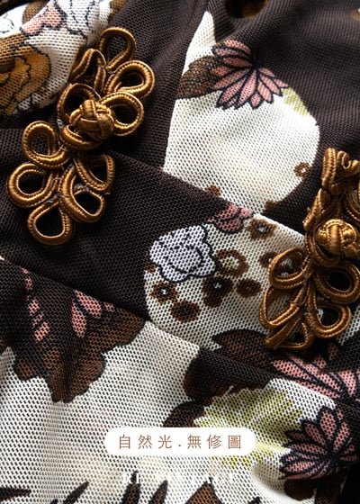 昭和風蝴蝶盤釦花卉微透紡衫12