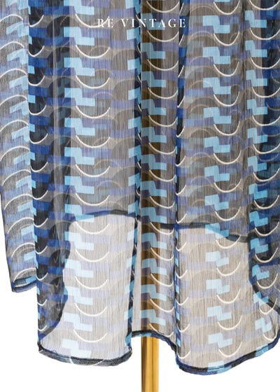 波光藍格輕紗復古長洋裝6