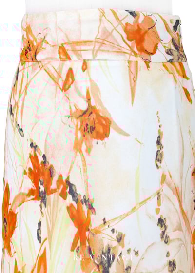 Vibrant Orange 水彩小花雪紡及膝裙（25"）3