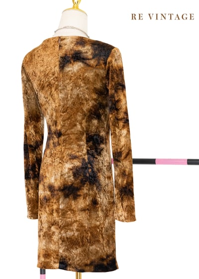 Tie dye金棕色絨布美美短洋裝9