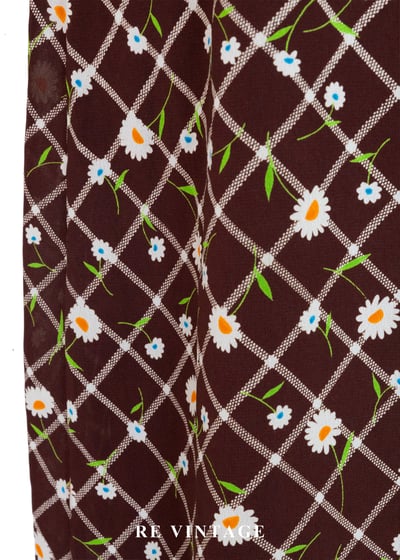 昭和少女的野餐棕色花卉菱格長洋裝9