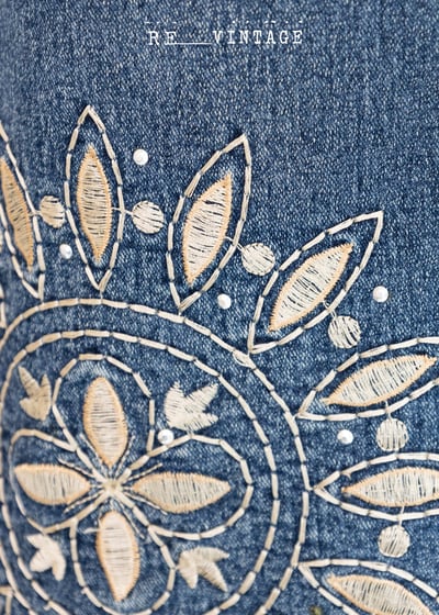 刺繡小花牛仔Ａ字中長裙7