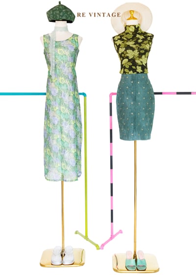 薄透柔和綠花園長洋裝2