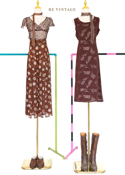 巧克力手繪小白花高腰開衩長褲（23"）2